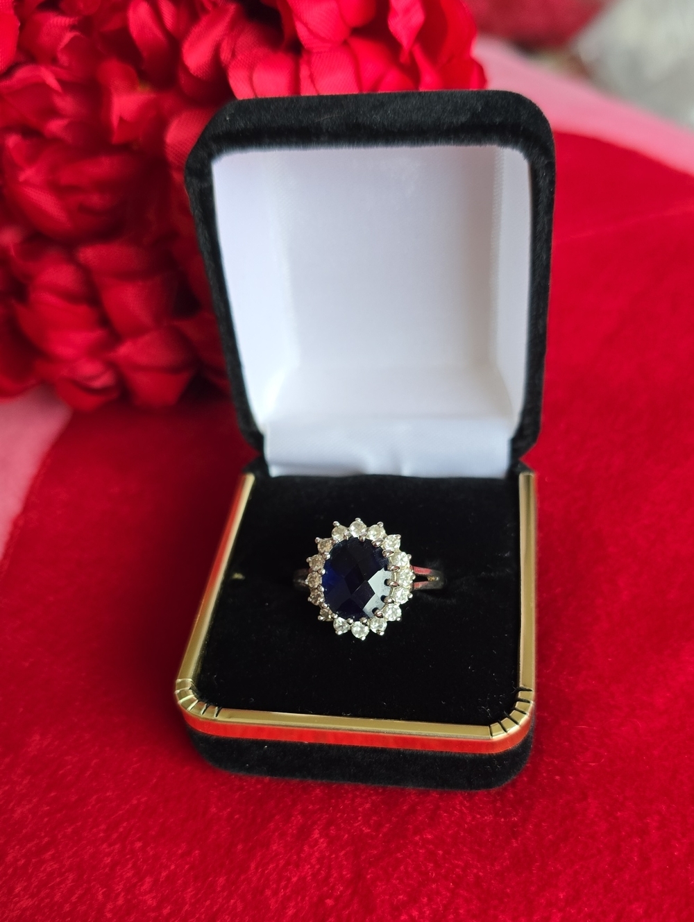 Classic Sterling Silver Lab Created Sapphire Princess Diana Ring 9.5